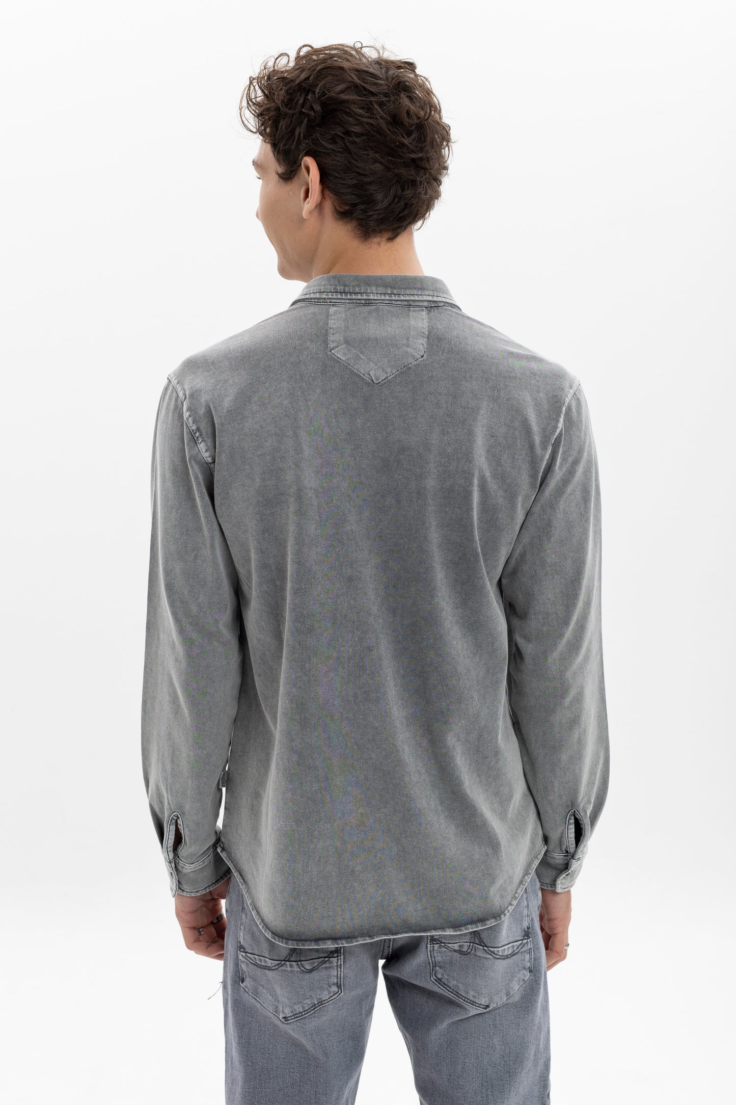 Stone Washed  Plain Long Sleeve Men's Shirt