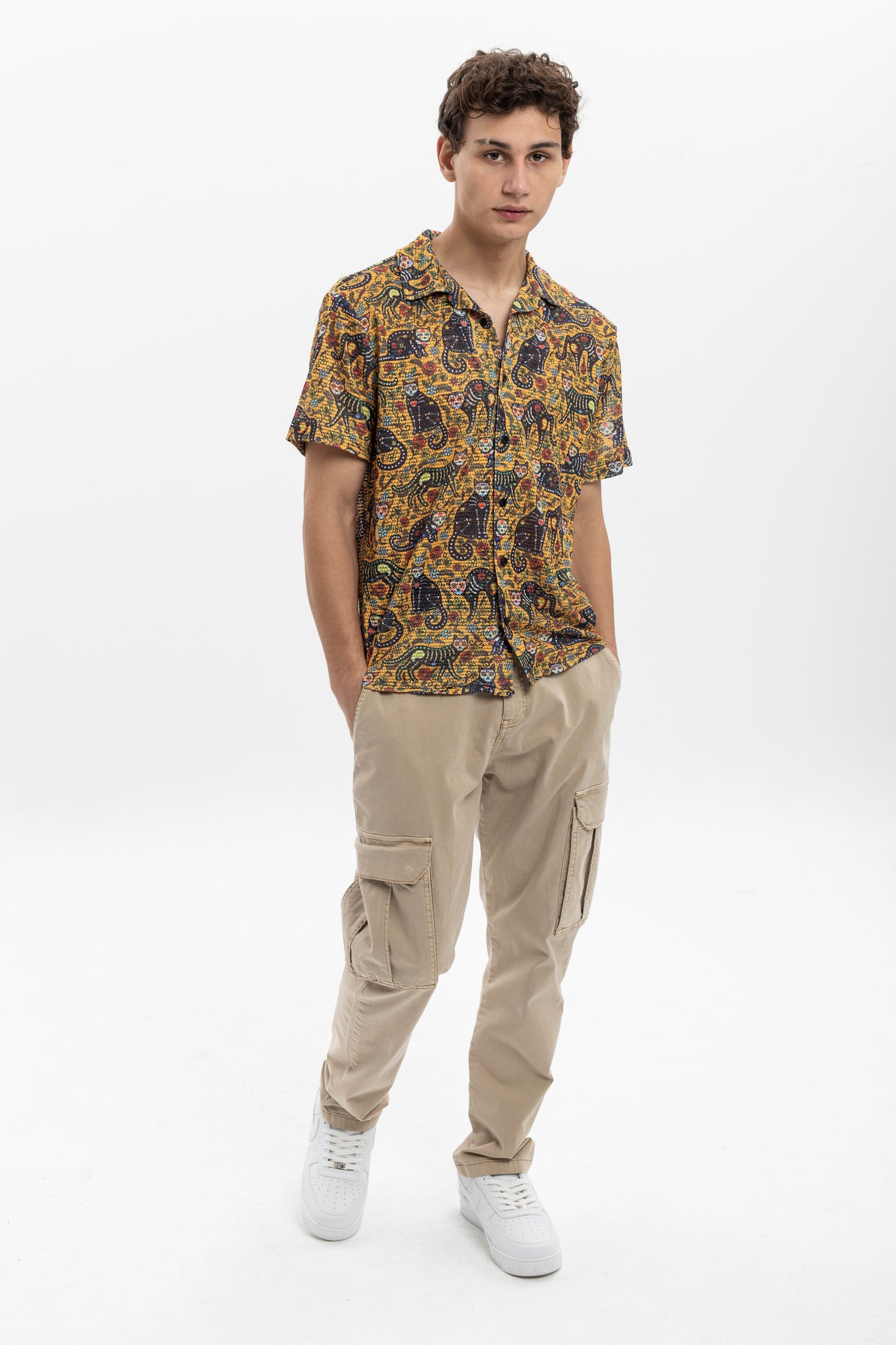 Cat Rose   Print Patterned Men's Regular  Shirt