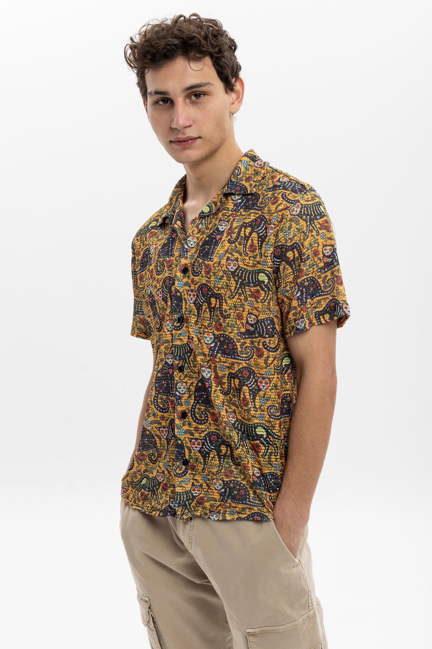 Cat Rose   Print Patterned Men's Regular  Shirt