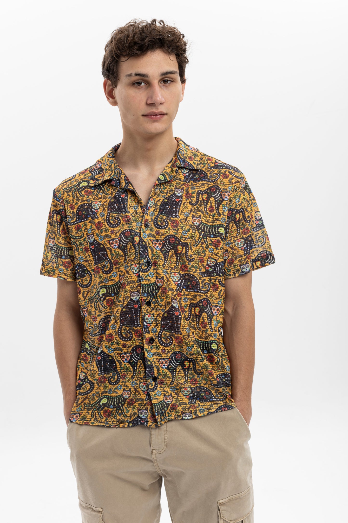 Cat Rose   Print Patterned Men's Regular  Shirt