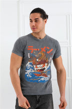 Stone Washed Effect GREAT RAMEN  Printed Cotton  T-shirt