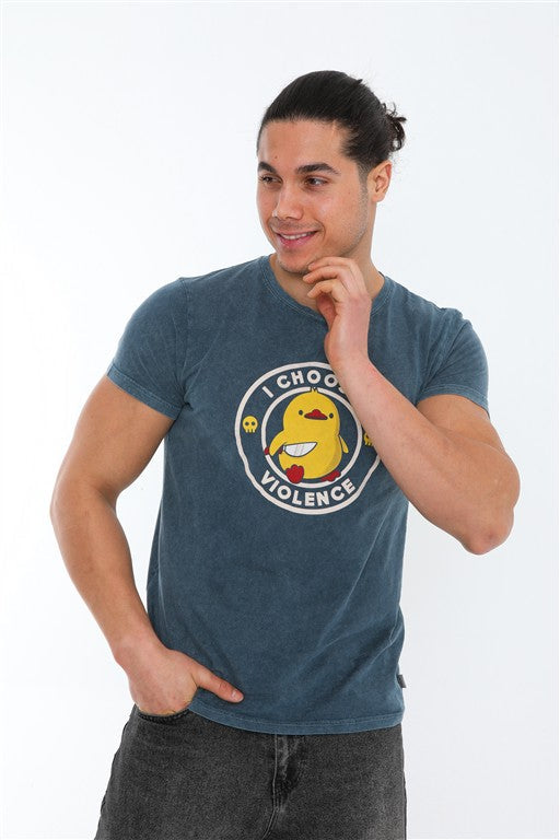 Stone Washed I CHOOSE VIOLENCE CHICK Printed Cotton  T-shirt