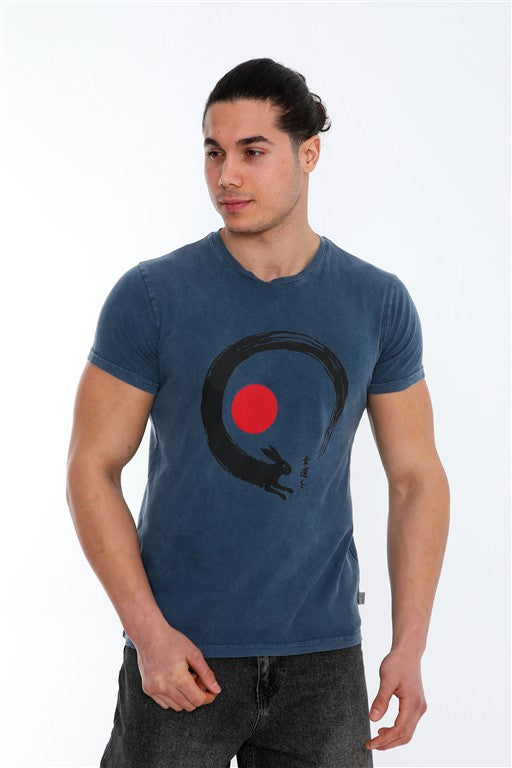 Stone Washed  GOOD LUCK Printed Cotton  T-shirt