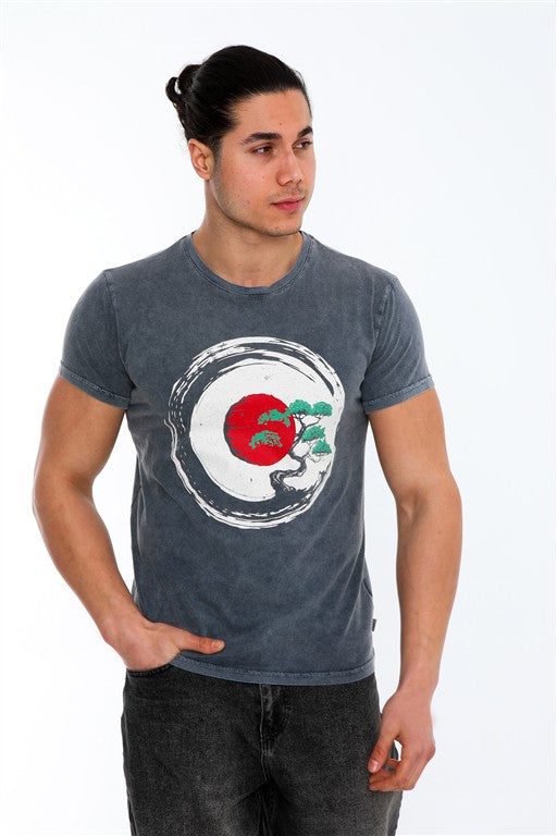 BONSAI TREE Printed Acid Washed  Cotton  T-shirt