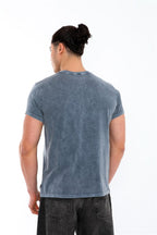 Stone Washed Effect MOON PONDER SKULL Printed Cotton  T-shirt