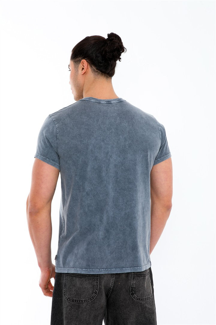 Stone Washed Effect MOON PONDER SKULL Printed Cotton  T-shirt