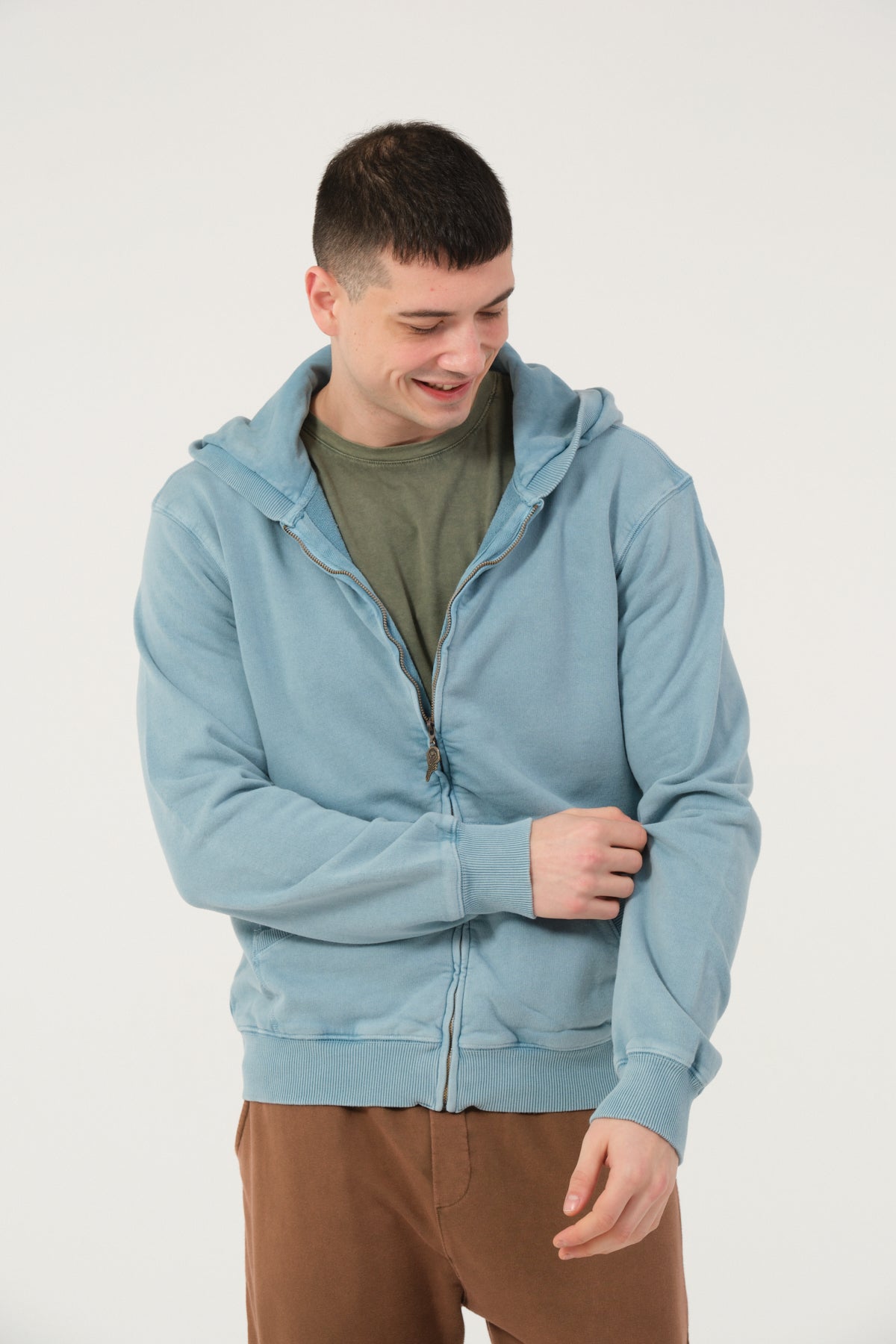 Plain Stone Washed Cotton   Men's Hooded Jacket