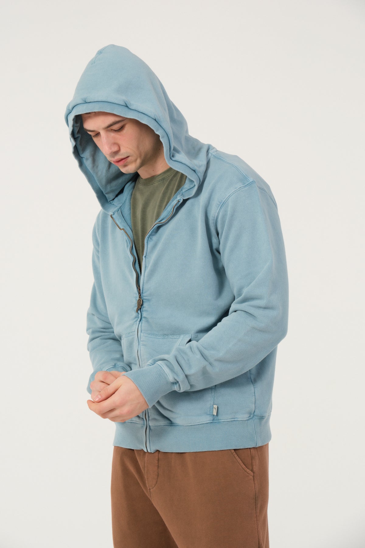 Plain Stone Washed Cotton   Men's Hooded Jacket