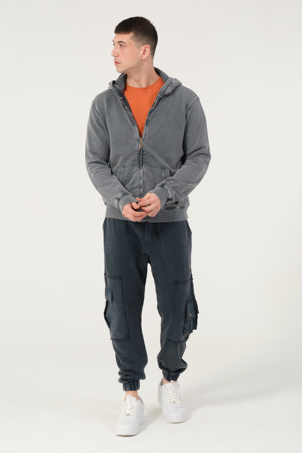 Plain Stone Washed Cotton   Men's Hooded Jacket