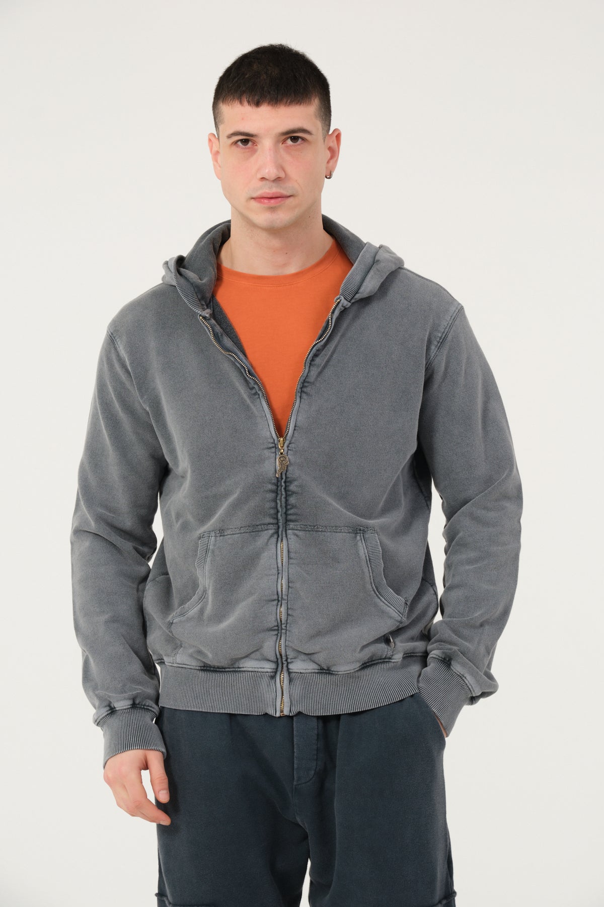 Plain Stone Washed Cotton   Men's Hooded Jacket
