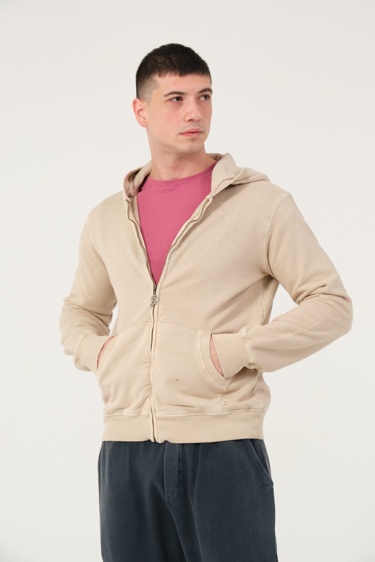 Plain Stone Washed Cotton   Men's Hooded Jacket