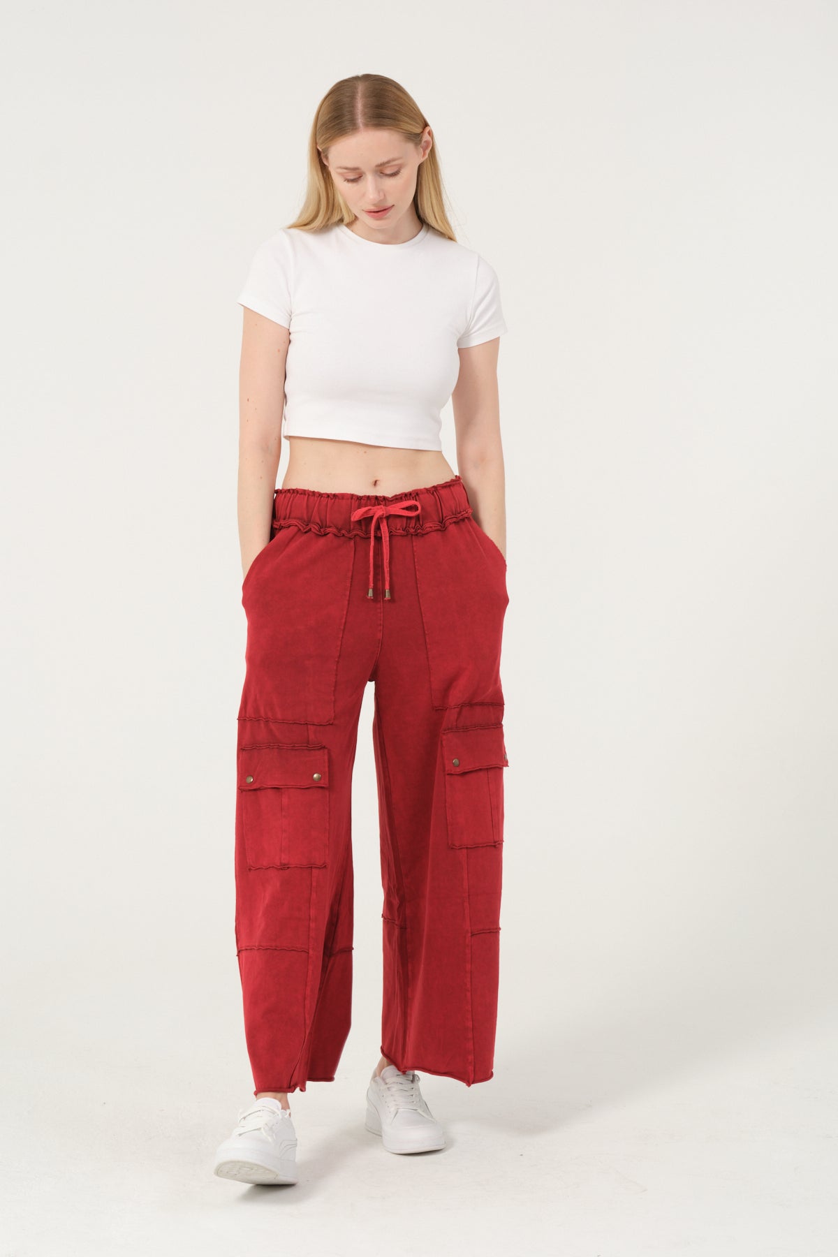 Detailed Straight Flare Leg with pockets   Women Stone Washed Cotton Trouse