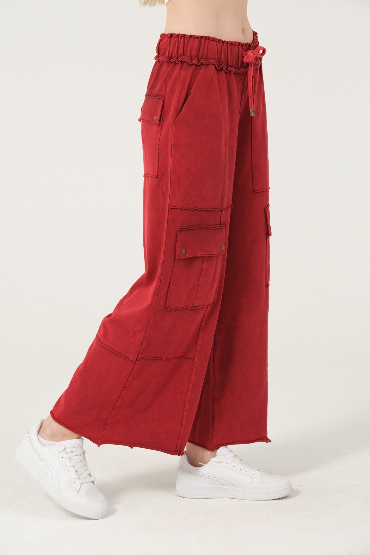 Detailed Straight Flare Leg with pockets   Women Stone Washed Cotton Trouse
