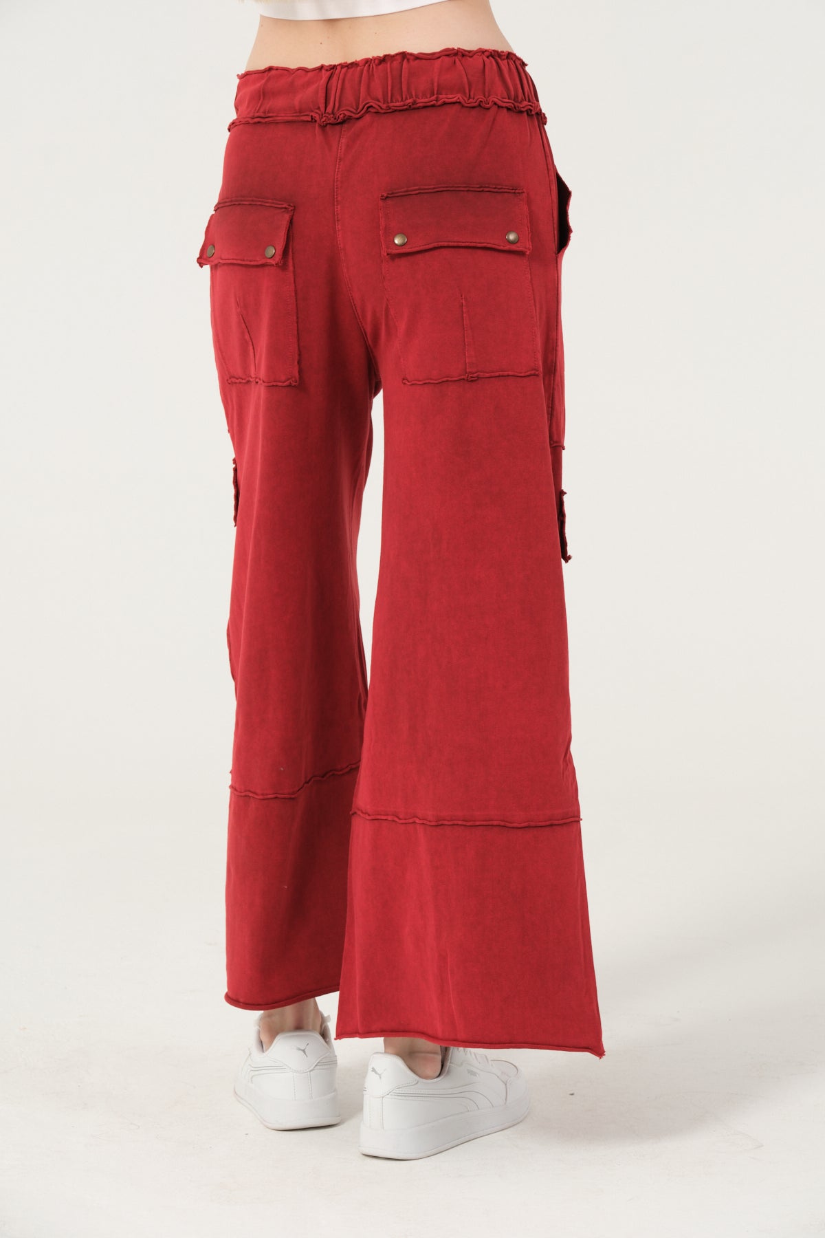 Detailed Straight Flare Leg with pockets   Women Stone Washed Cotton Trouse