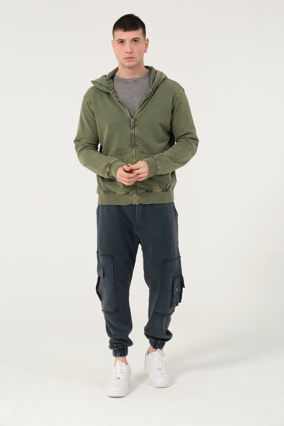 Plain Stone Washed Cotton   Men's Hooded Jacket