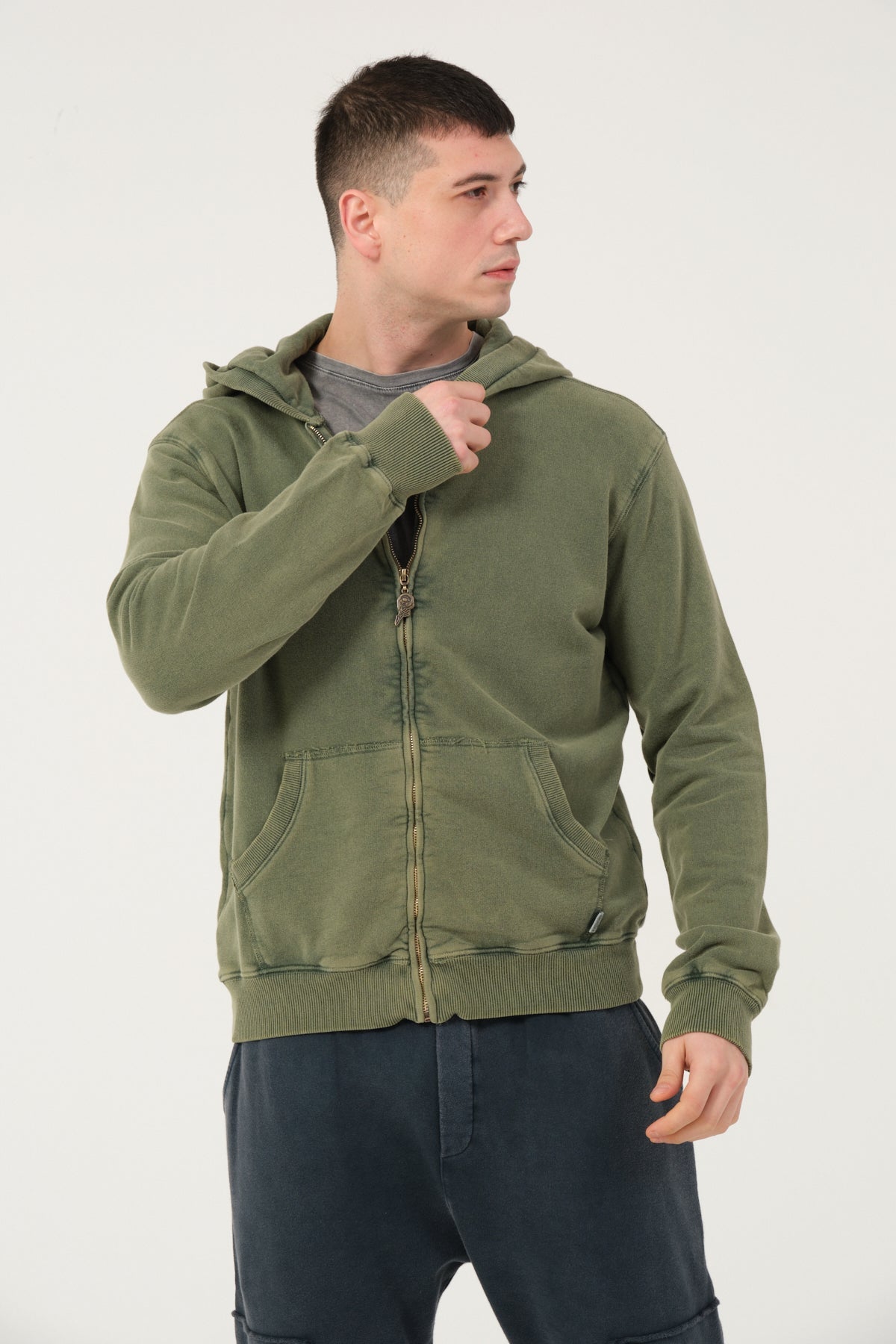 Plain Stone Washed Cotton   Men's Hooded Jacket