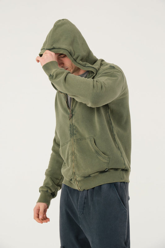 Plain Stone Washed Cotton   Men's Hooded Jacket