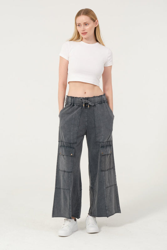 Detailed Straight Flare Leg with pockets   Women Stone Washed Cotton Trouse
