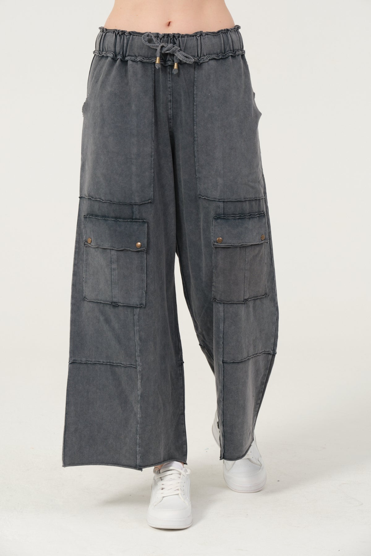 Detailed Straight Flare Leg with pockets   Women Stone Washed Cotton Trouse