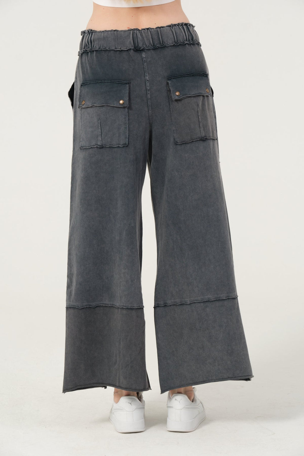 Detailed Straight Flare Leg with pockets   Women Stone Washed Cotton Trouse