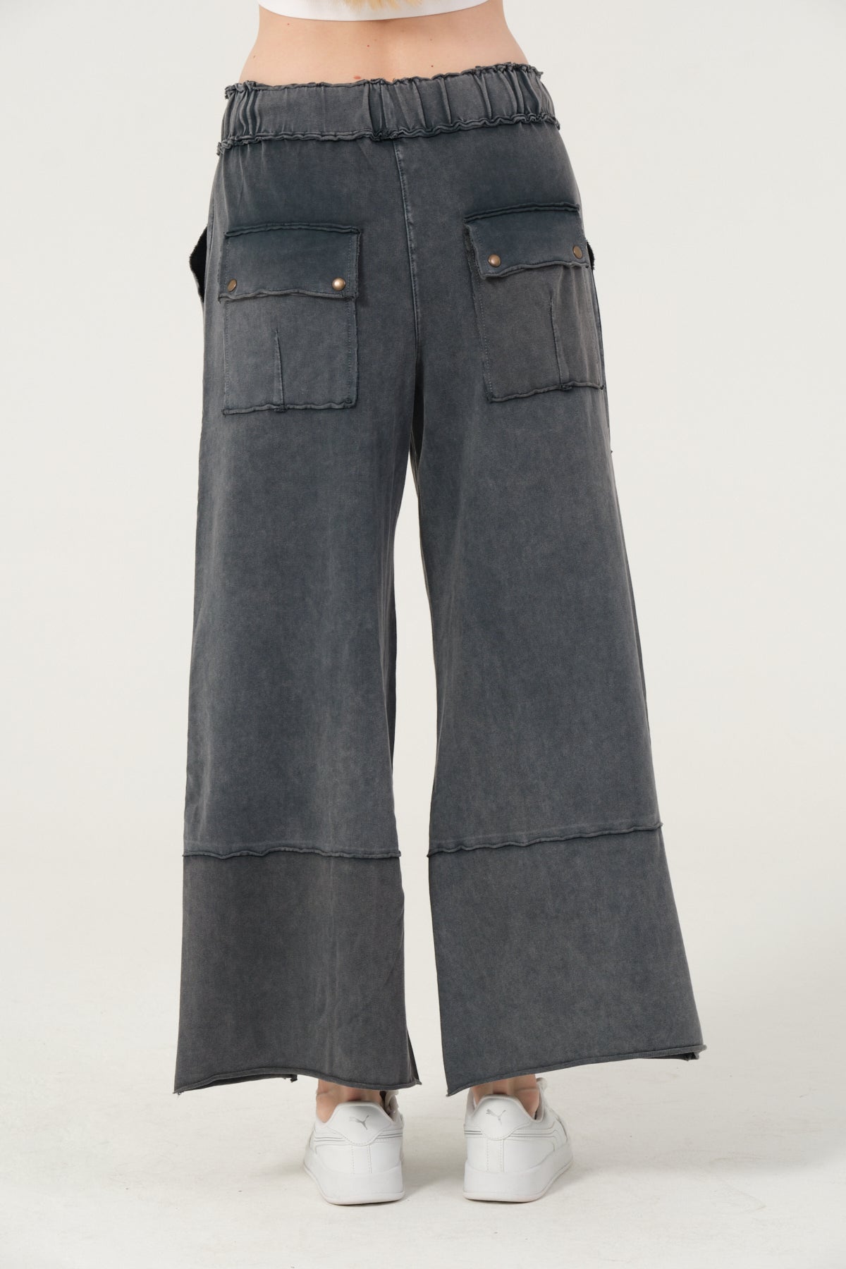 Detailed Straight Flare Leg with pockets   Women Stone Washed Cotton Trouse