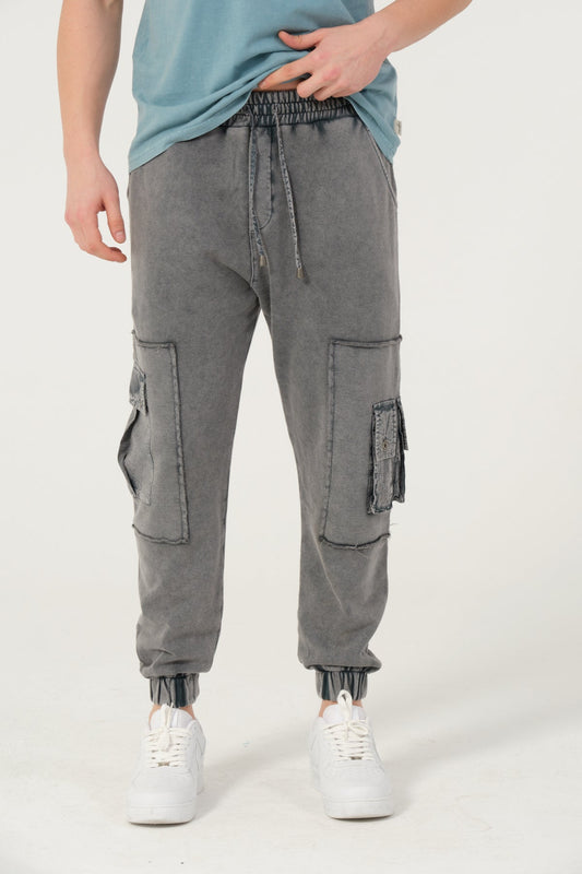 Cargo Style Acid Washed Cotton Trouser