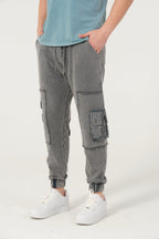 Cargo Style Acid Washed Cotton Trouser