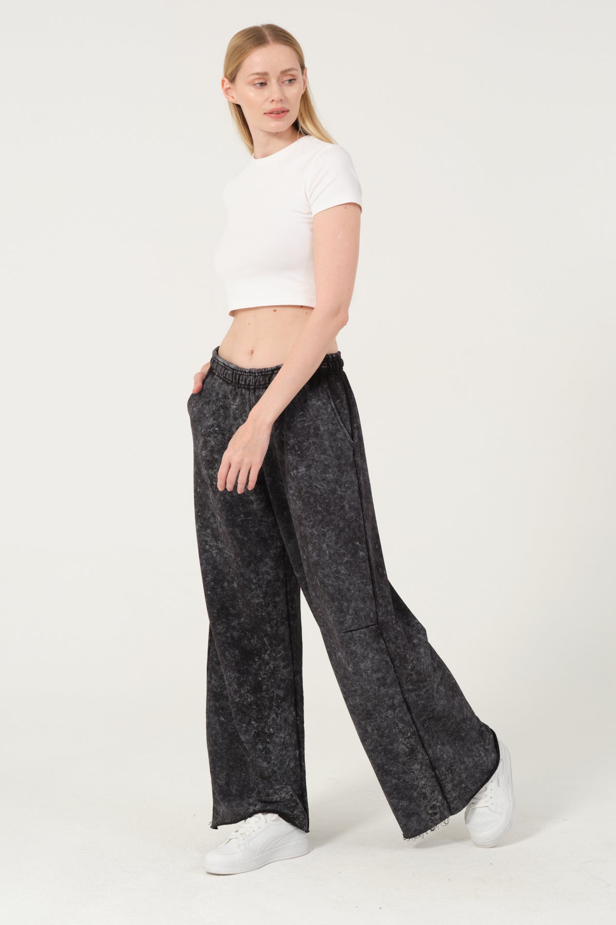 Straight Flare Leg  Women Stone Washed Cotton Trouser