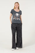 Stone Washed Night Before Christmas  Printed Wide Neck Women T-shirt