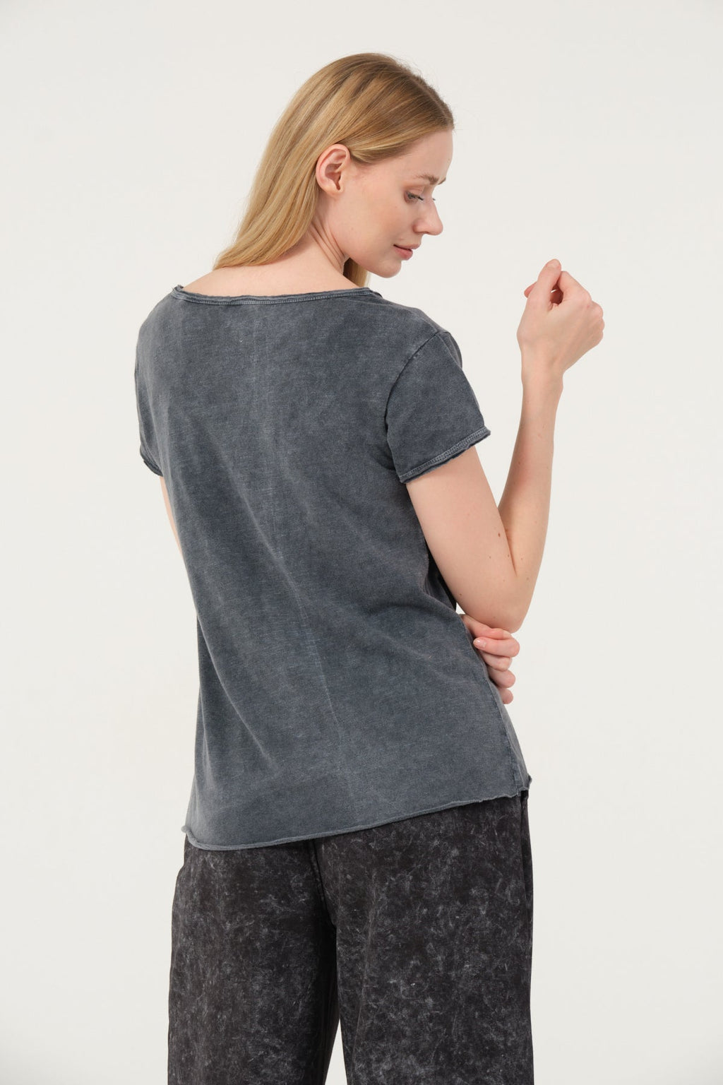 Stone Washed Night Before Christmas  Printed Wide Neck Women T-shirt