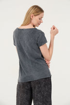 Stone Washed Night Before Christmas  Printed Wide Neck Women T-shirt