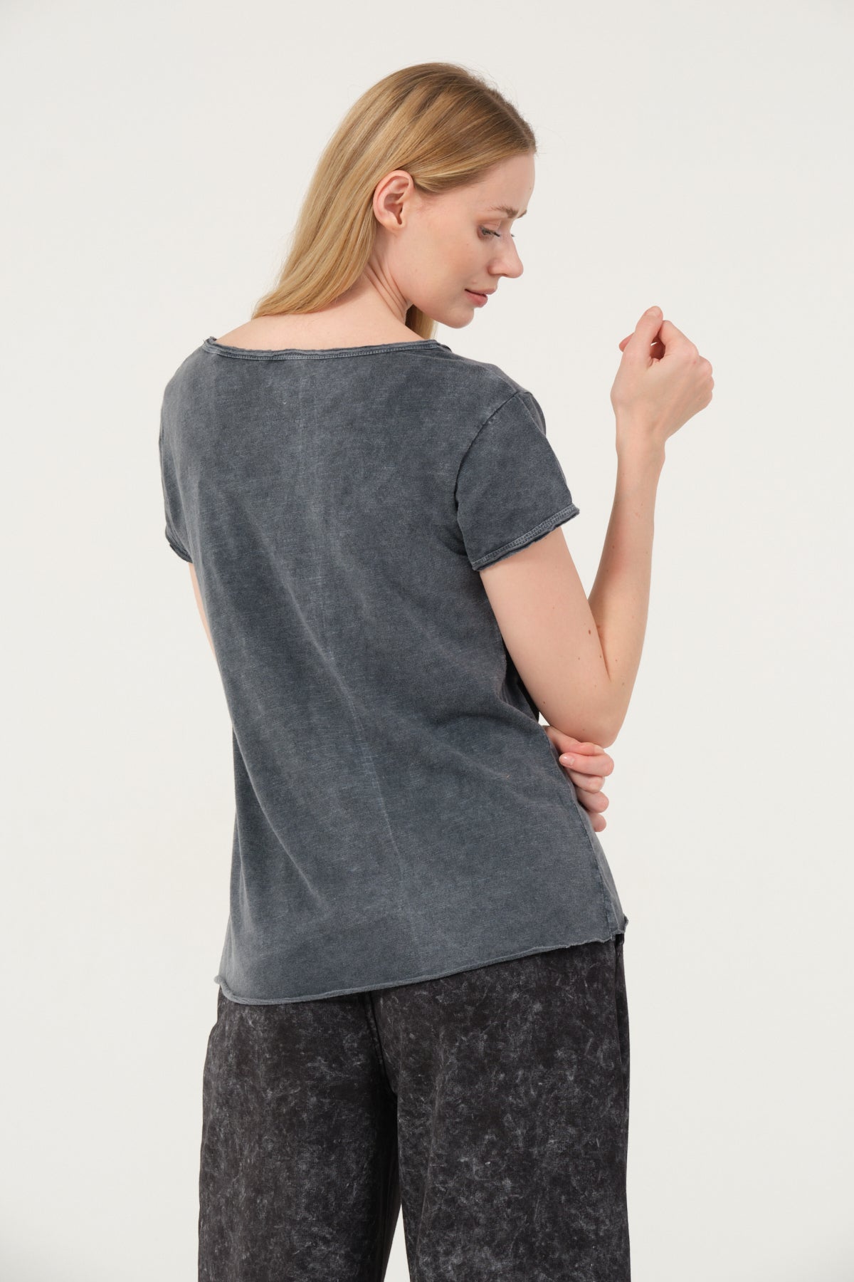 Stone Washed Night Before Christmas  Printed Wide Neck Women T-shirt