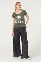 Stone Washed Night Before Christmas  Printed Wide Neck Women T-shirt