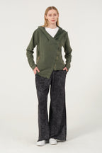 Stone Washed Poncho Cut Cotton Women Zip Hoodie
