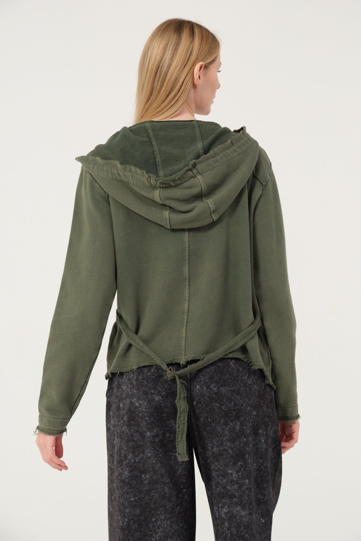 Stone Washed Poncho Cut Cotton Women Zip Hoodie