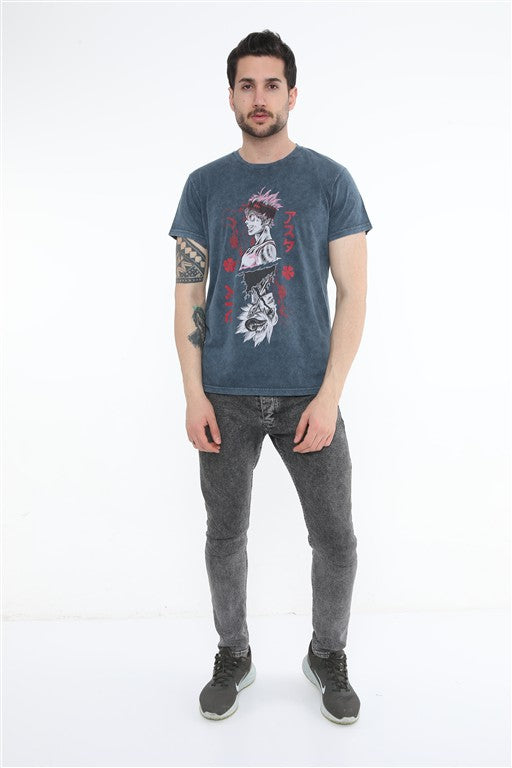 Asta Demon Mirror Printed Acid Washed Cotton  T-shirt