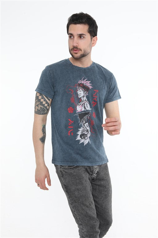 Asta Demon Mirror Printed Acid Washed Cotton  T-shirt