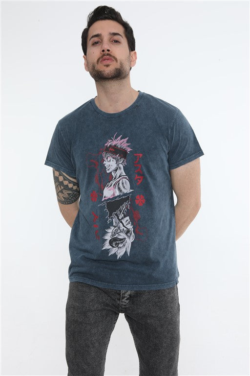 Asta Demon Mirror Printed Acid Washed Cotton  T-shirt