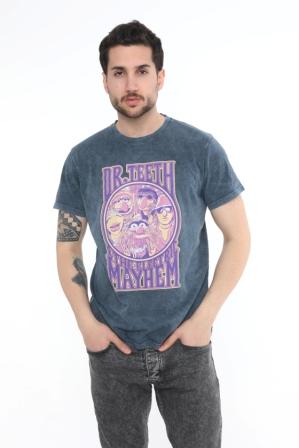 Stone Washed Effect Dr. Teeth & E. Mayhem Printed Cotton  T-shirt