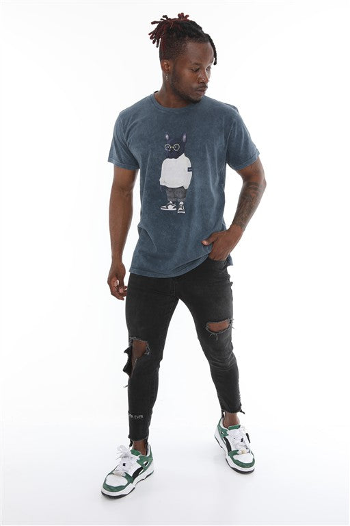 COOL DOG  Printed  Acid Washed Cotton  T-shirt