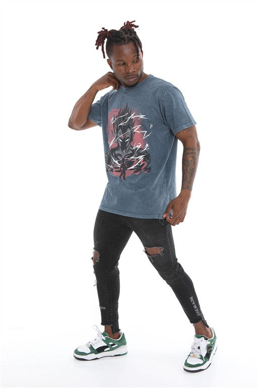 Stone Washed MAJIN VEGETA FICTIONAL CHARACTER  Printed Cotton  T-shirt