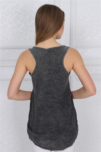 Anthracite Stone Washed I'm Fine Skull Printed Cotton Women Vest