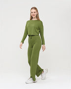 Flare Leg and Crop Top Plain Women Lounge wear Set