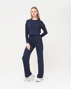 Flare Leg and Crop Top Plain Women Lounge wear Set