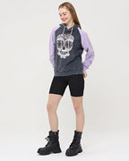 Purple - Anthracite Combi   Skull Stone Washed Color Skull Printed Cotton Hoodie
