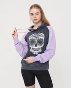 Purple - Anthracite Combi   Skull Stone Washed Color Skull Printed Cotton Hoodie