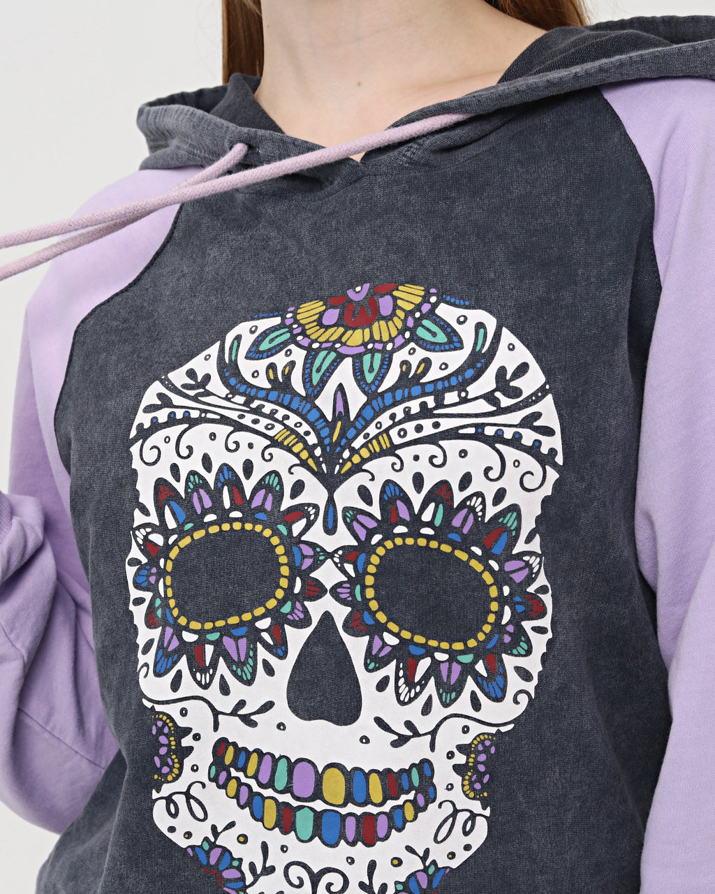 Purple - Anthracite Combi   Skull Stone Washed Color Skull Printed Cotton Hoodie