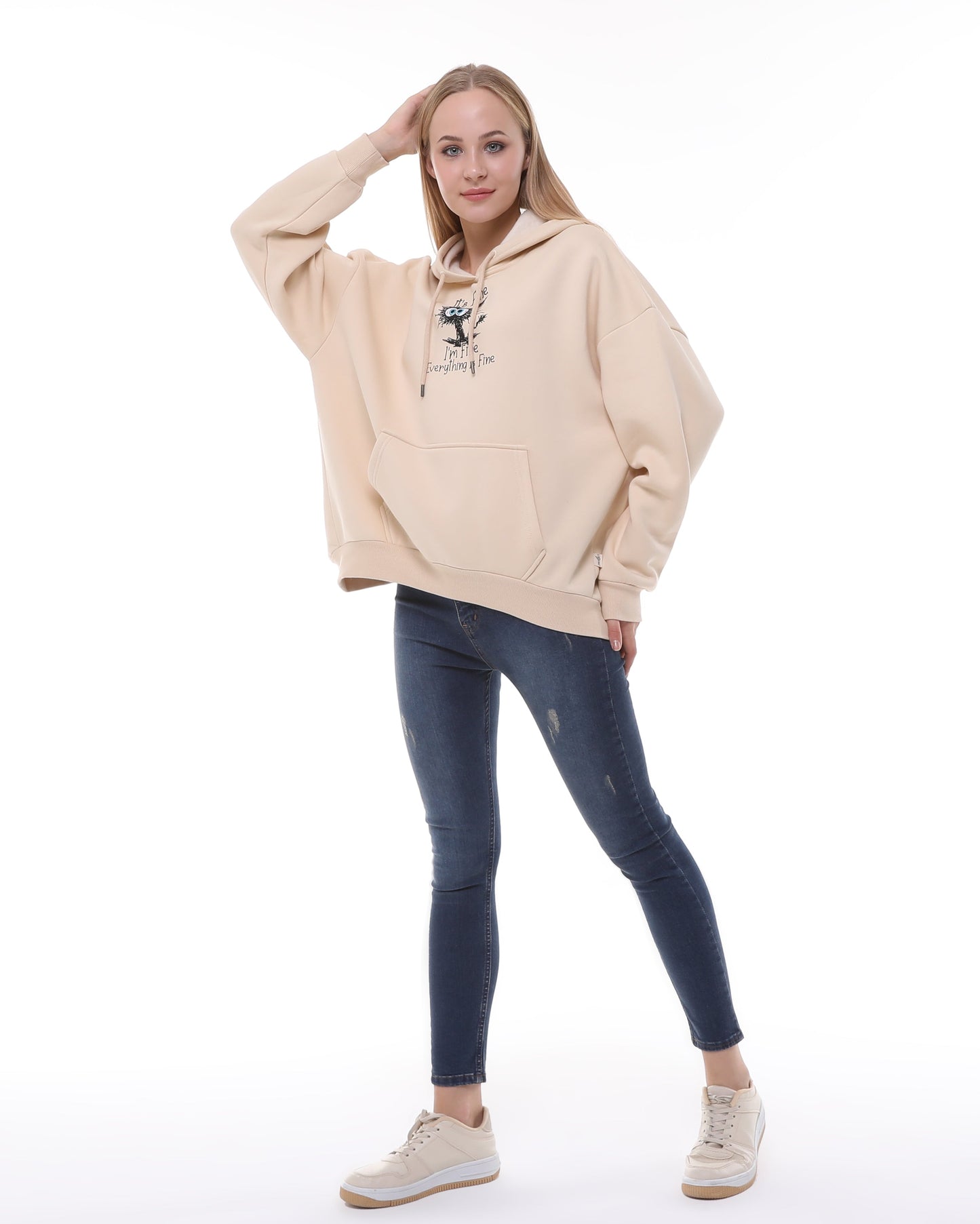 I'm Fine Everything Fine  Print Fleece  Cotton Women Long Sleeve  Hoodie