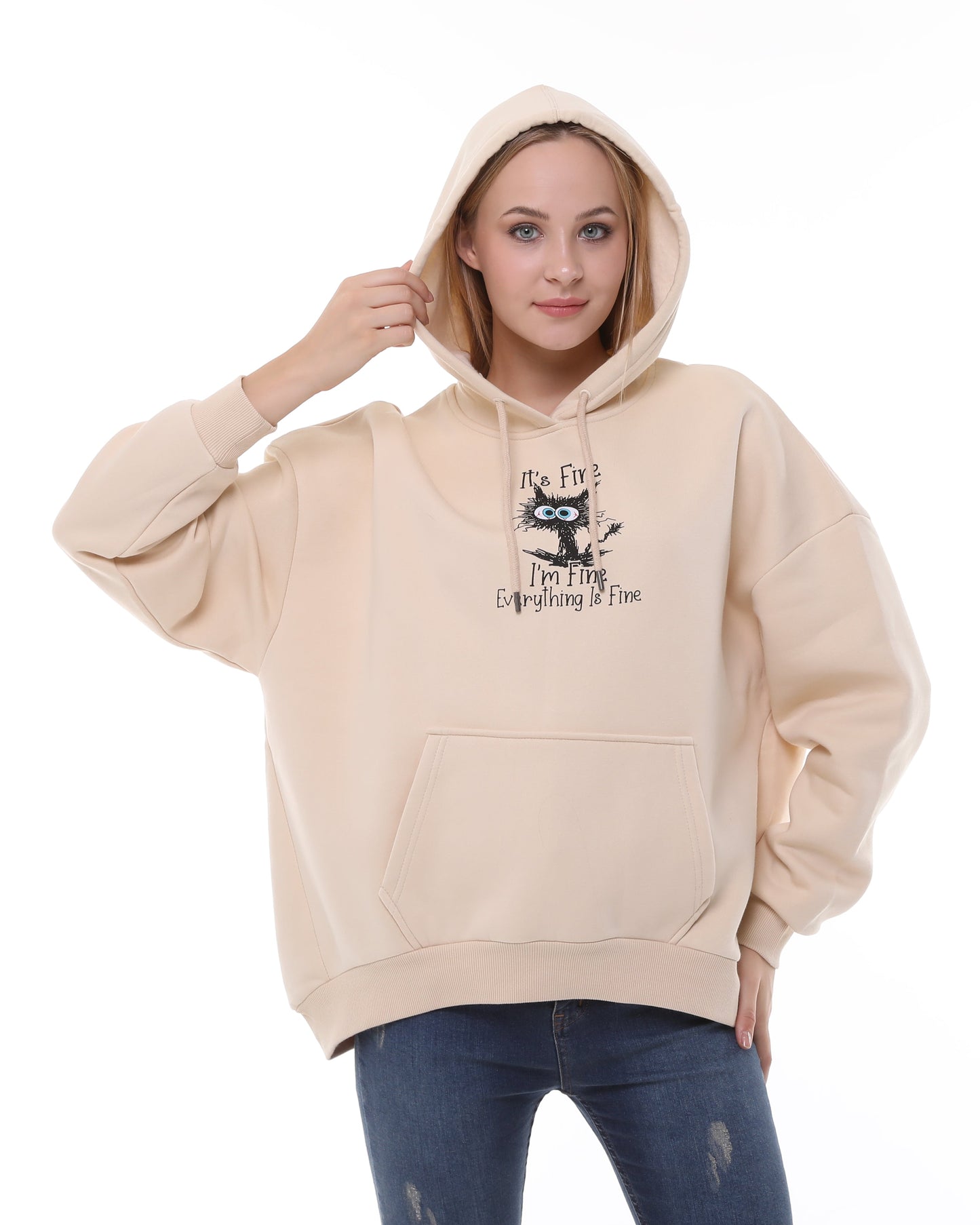 I'm Fine Everything Fine  Print Fleece  Cotton Women Long Sleeve  Hoodie