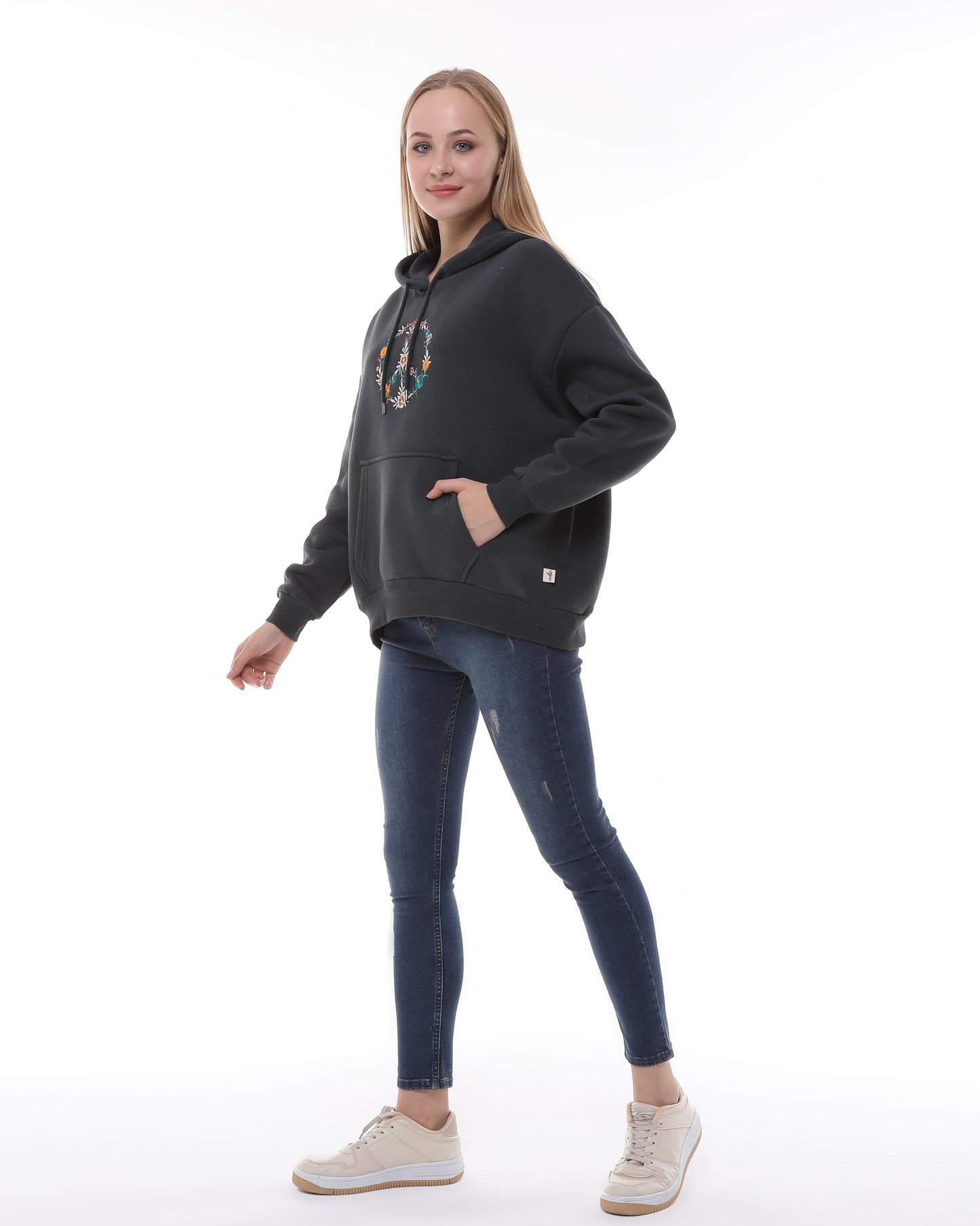 Flower Peace Print Fleece  Cotton Women Long Sleeve  Hoodie